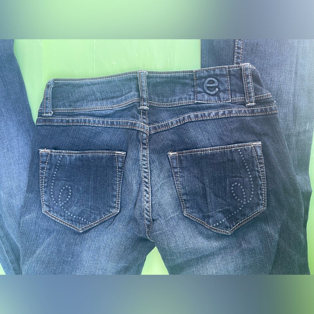 LOW RISE DISTRESSED Eyeshadow Women's Dark Indigo Denim Jeans SIZE 0 JUNIORS